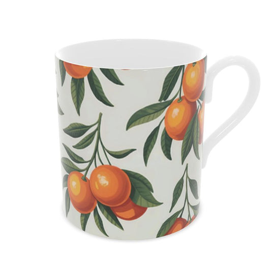 Elegant Citrus Fruit Mug - Mediterranean Oranges Fine Bone China Cup
