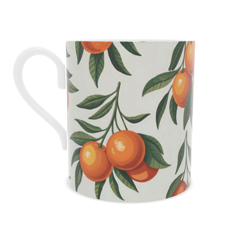 Elegant Citrus Fruit Mug - Mediterranean Oranges Fine Bone China Cup