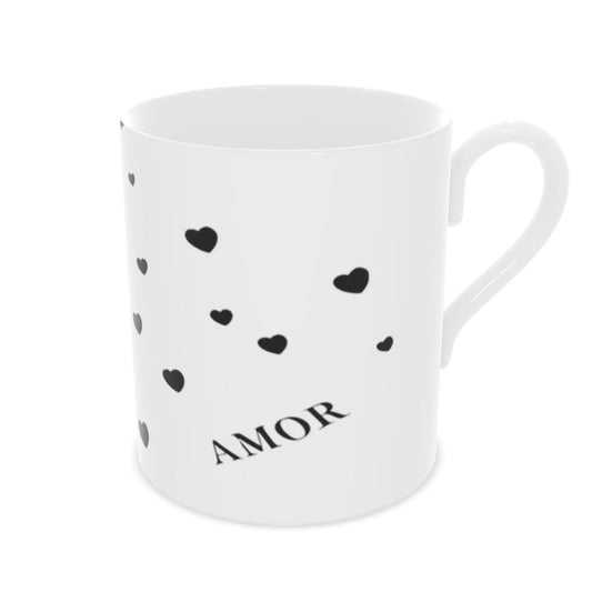 Black Hearts Amour Bone China Mug - Unique Coffee Cup Gift