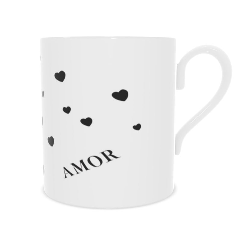 Black Hearts Amour Bone China Mug - Unique Coffee Cup Gift