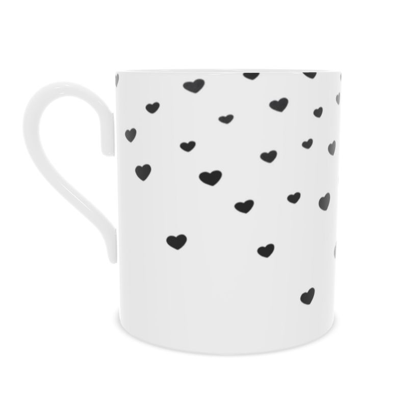 Black Hearts Amour Bone China Mug - Unique Coffee Cup Gift