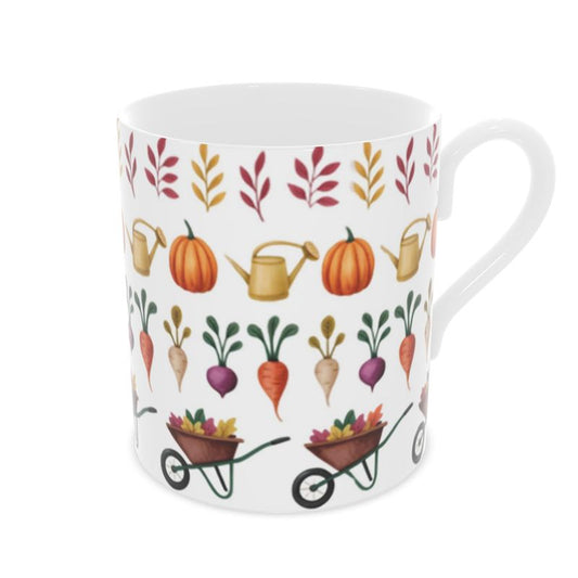 Elegant Bone China Mug with Autumn Garden Illustration - Gift for Gardeners