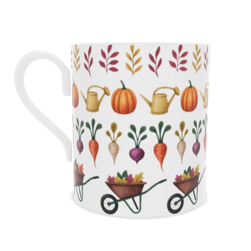 Elegant Bone China Mug with Autumn Garden Illustration - Gift for Gardeners