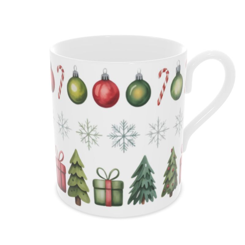 Festive Holiday Bone China Mug - Christmas Tree Design