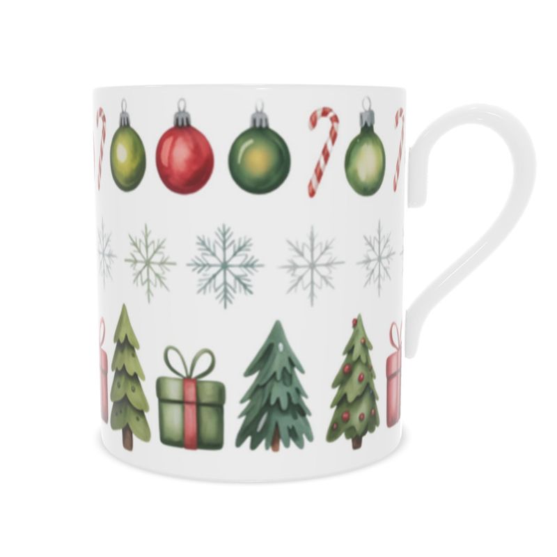 Festive Holiday Bone China Mug - Christmas Tree Design
