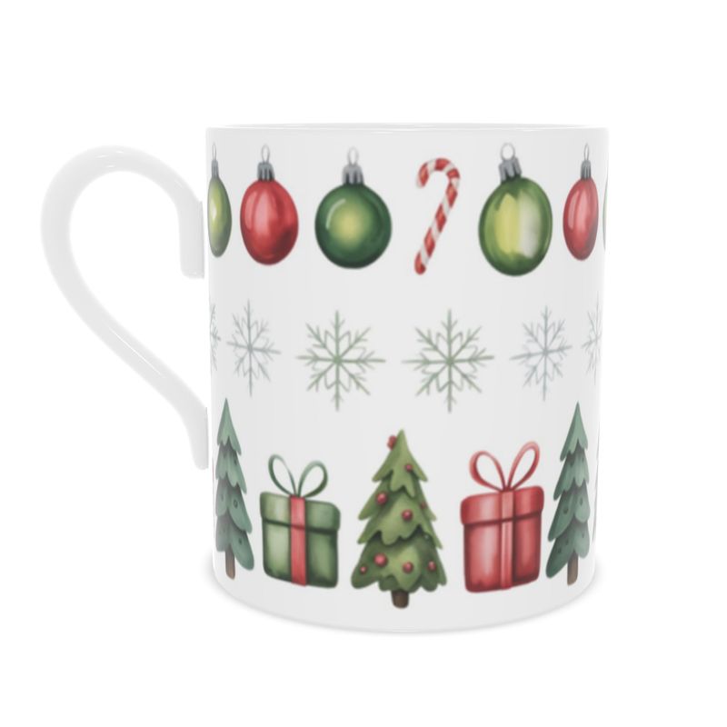 Festive Holiday Bone China Mug - Christmas Tree Design