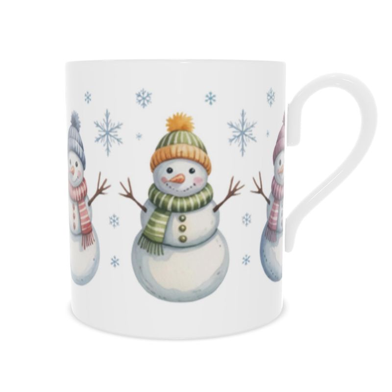 Holiday Snowmen Mug - Elegant Bone China Cup for Christmas