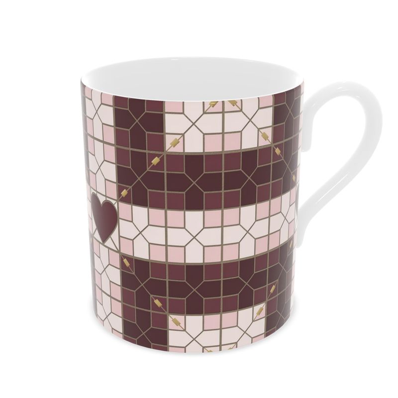 Mosaic Heart Design Bone China Mug - Unique Cup