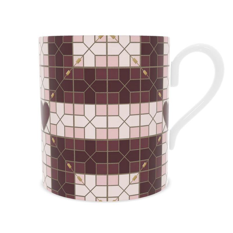 Mosaic Heart Design Bone China Mug - Unique Cup