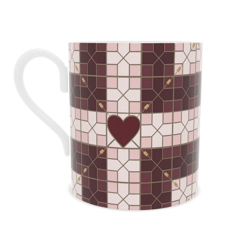 Mosaic Heart Design Bone China Mug - Unique Cup