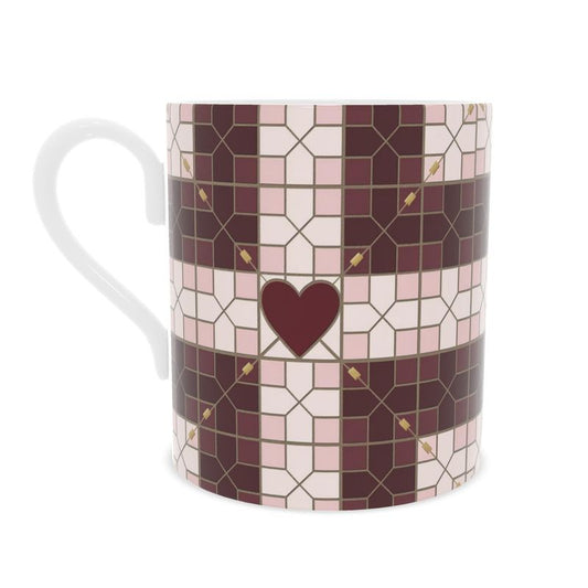 Mosaic Heart Design Bone China Mug - Unique Cup