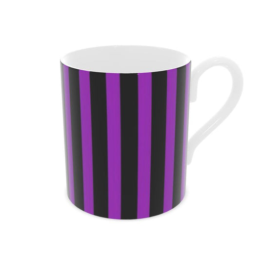 Spooky Halloween Purple and Black Striped Bone China Mug