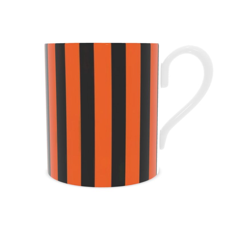 Striped Halloween Mug, Bone China Cup in Orange and Black