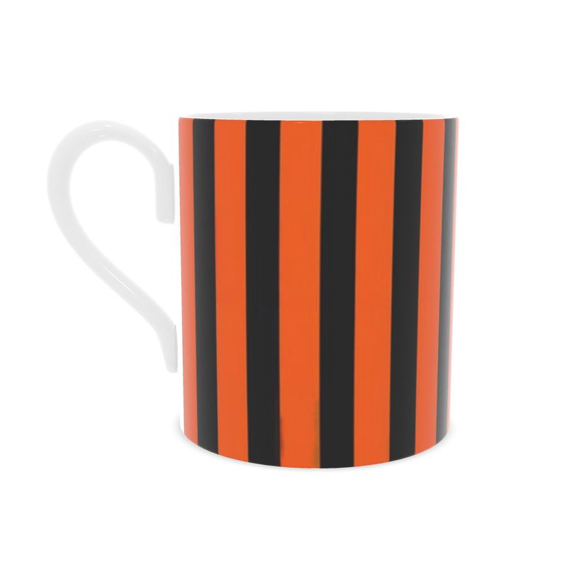 Striped Halloween Mug, Bone China Cup in Orange and Black