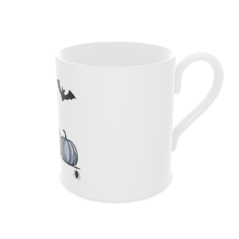 Vintage Style Black Cat and Pumpkins Bone China Mug for Halloween