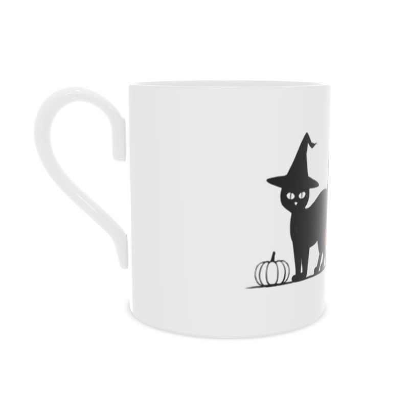 Vintage Style Black Cat and Pumpkins Bone China Mug for Halloween