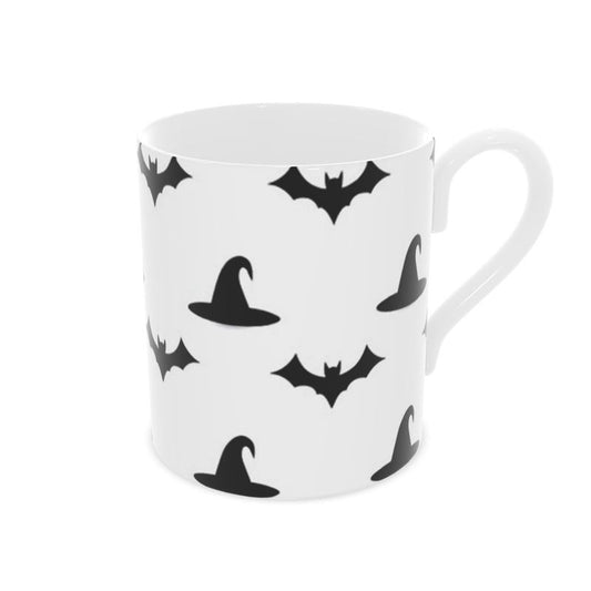 Halloween Bone China Mug with Bats and Witches Hats