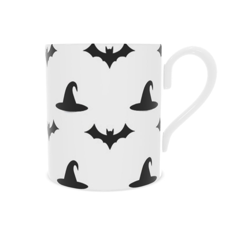 Halloween Bone China Mug with Bats and Witches Hats