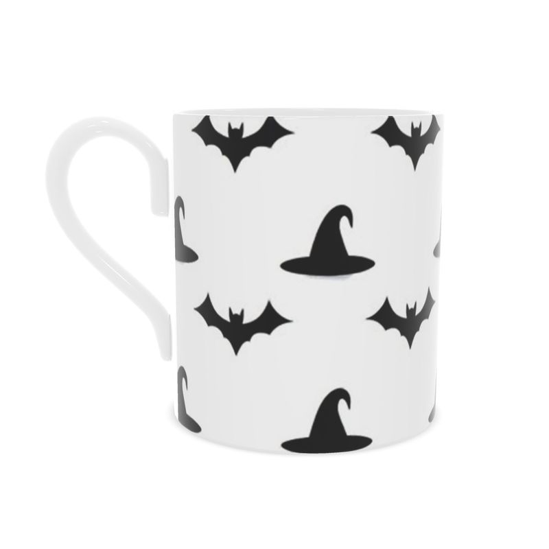 Halloween Bone China Mug with Bats and Witches Hats