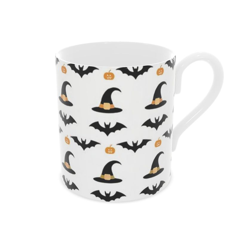 Spooky Halloween Hats and Bats Bone China Mug - Pumpkin Design