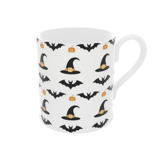 Spooky Halloween Hats and Bats Bone China Mug - Pumpkin Design
