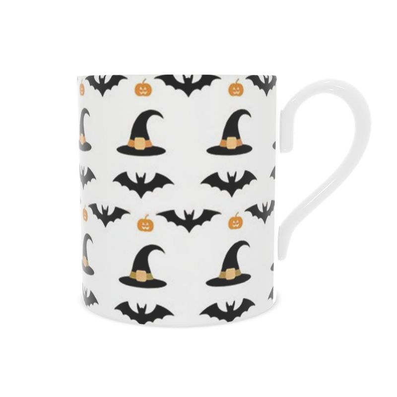 Spooky Halloween Hats and Bats Bone China Mug - Pumpkin Design