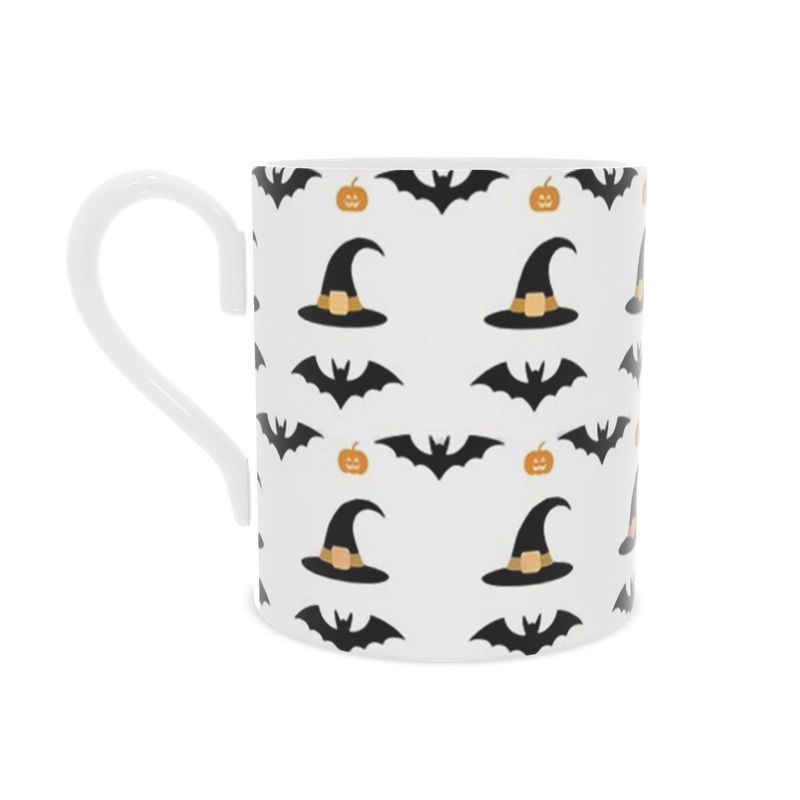 Spooky Halloween Hats and Bats Bone China Mug - Pumpkin Design