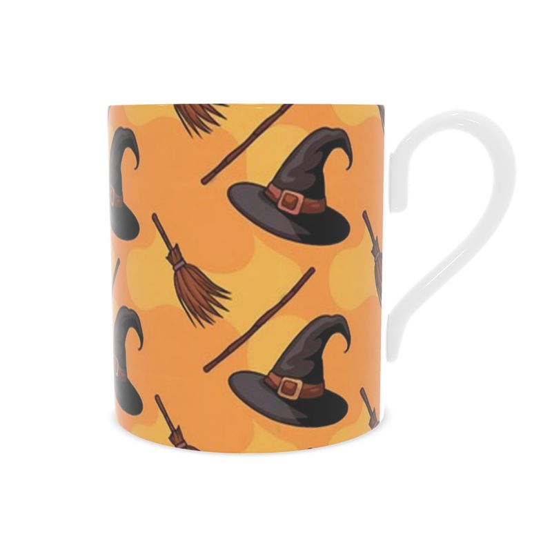Halloween Witches Hats and Broomsticks Bone China Mug - Spooky Tea Cup