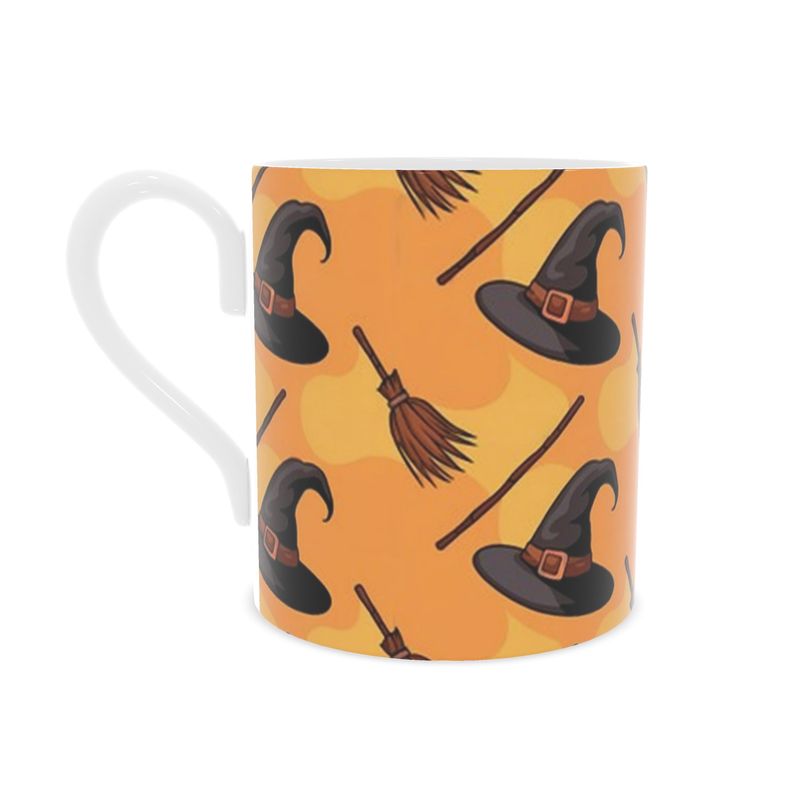 Halloween Witches Hats and Broomsticks Bone China Mug - Spooky Tea Cup