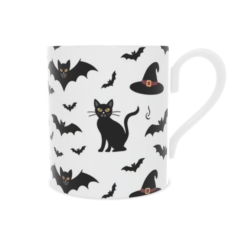 Halloween Mug - Black Cats & Bats Design on Bone China