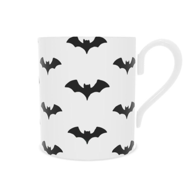 Elegant Halloween Mug with Black Bats - Bone China