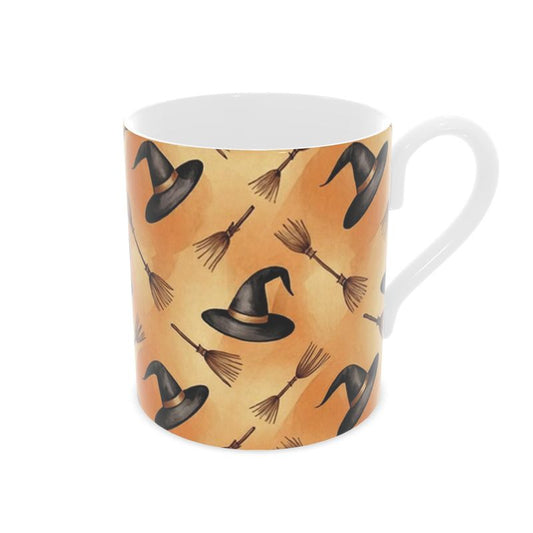 Halloween Witches Hats and Broomsticks Bone China Mug - Spooky Tea Cup