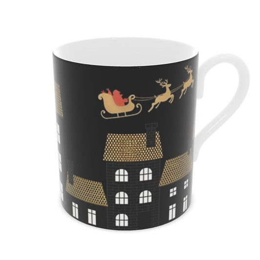 Christmas London Rooftops Bone China Mug - Holiday Cityscape Tea Cup