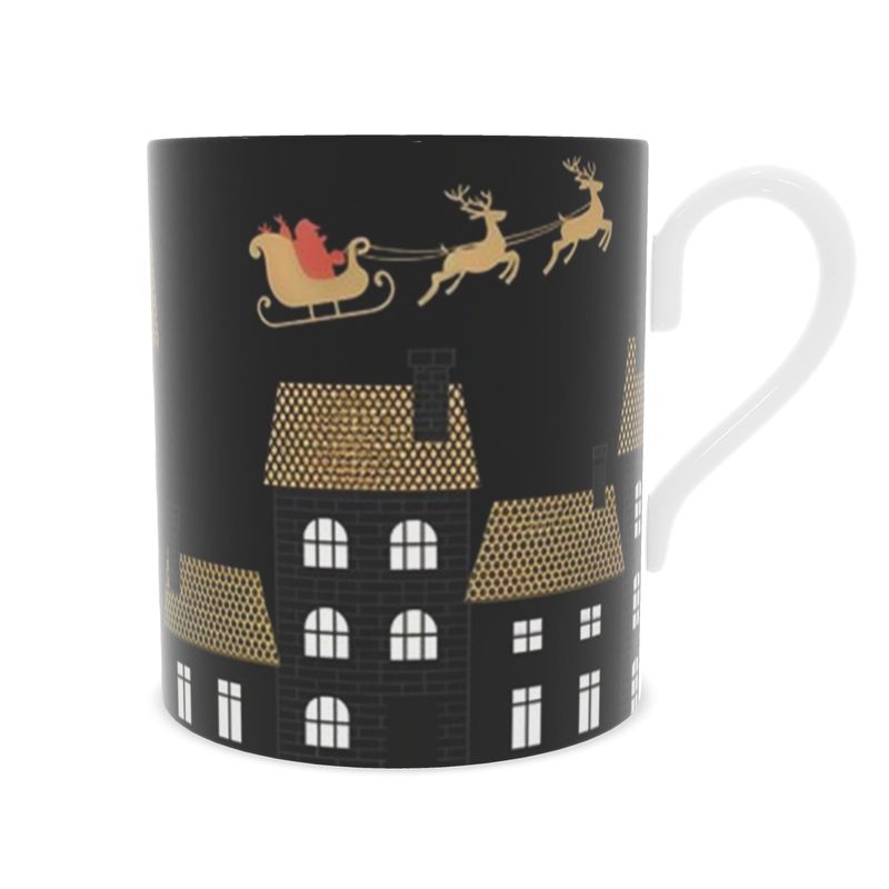 Christmas London Rooftops Bone China Mug - Holiday Cityscape Tea Cup