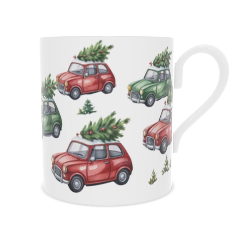 Christmas Trees Mini Car Bone China Mug - Unique Holiday Gift