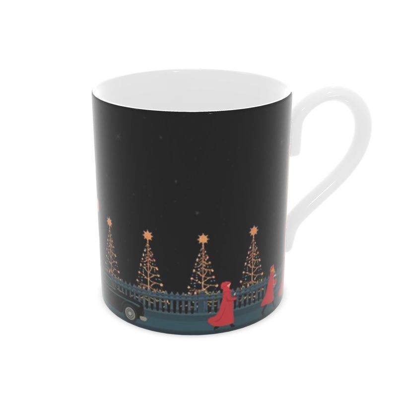 Festive London Bone China Mug - Christmas Gift for Her