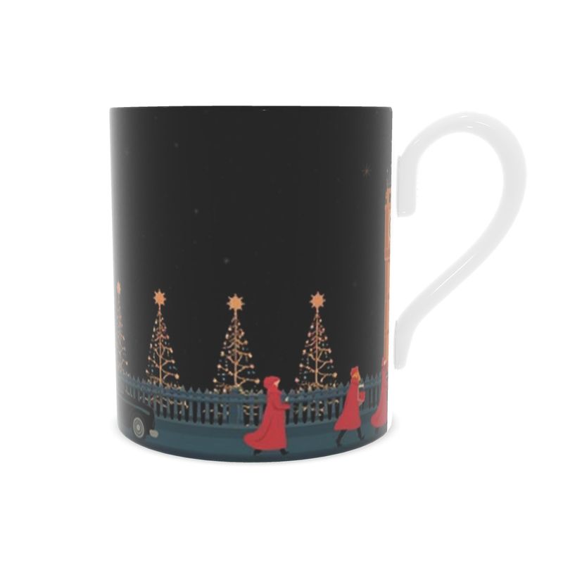 Festive London Bone China Mug - Christmas Gift for Her
