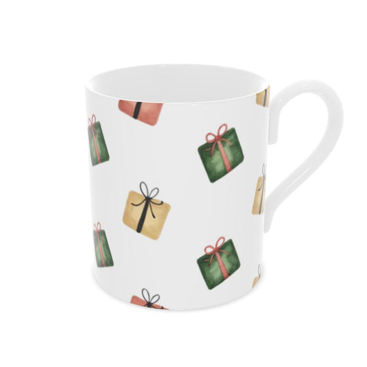 Christmas Present Design Bone China Mug - Holiday Gift Idea