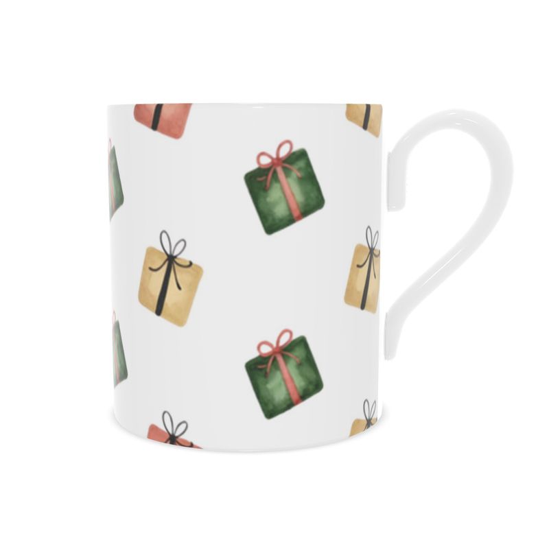 Christmas Present Design Bone China Mug - Holiday Gift Idea