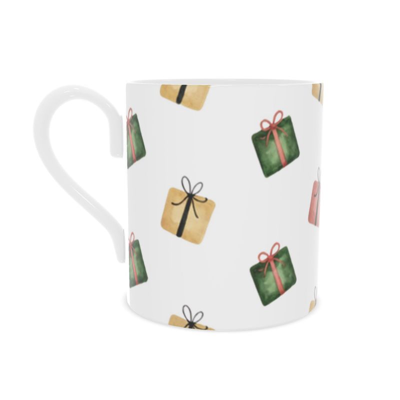 Christmas Present Design Bone China Mug - Holiday Gift Idea