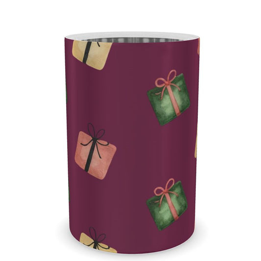 Festive Burgundy Wine Chiller with Christmas Present Motif