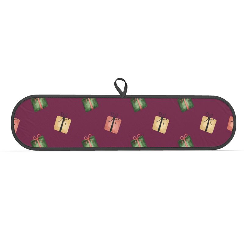 Burgundy Christmas Present Double Oven Gloves - Festive Kitchen Decor
