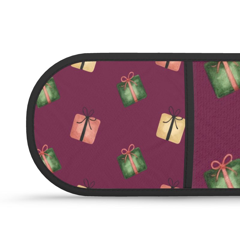 Burgundy Christmas Present Double Oven Gloves - Festive Kitchen Decor