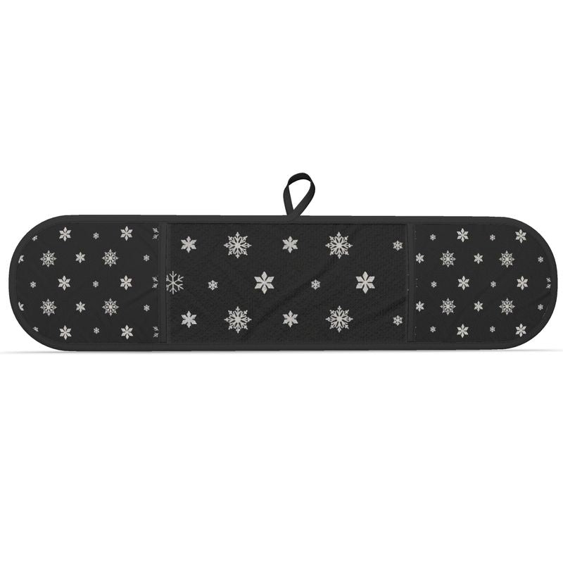 Festive Black Snowflake Oven Mitts Set for Christmas