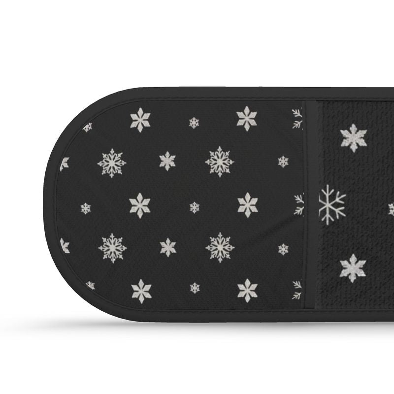 Festive Black Snowflake Oven Mitts Set for Christmas