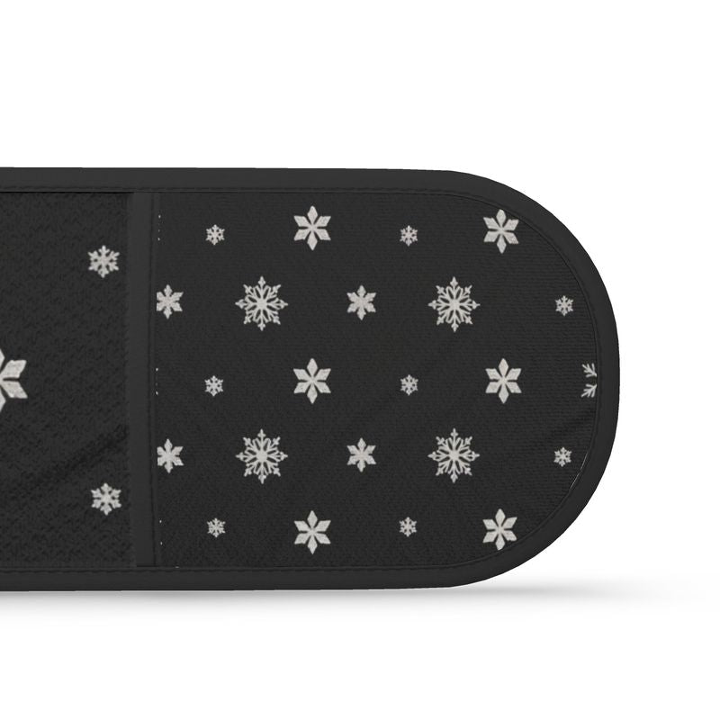 Festive Black Snowflake Oven Mitts Set for Christmas