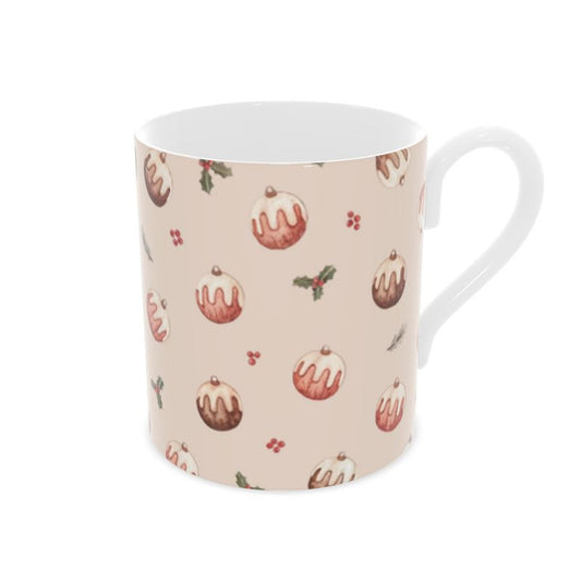 Festive Christmas Pudding Bone China Mug - Holiday Coffee Cup
