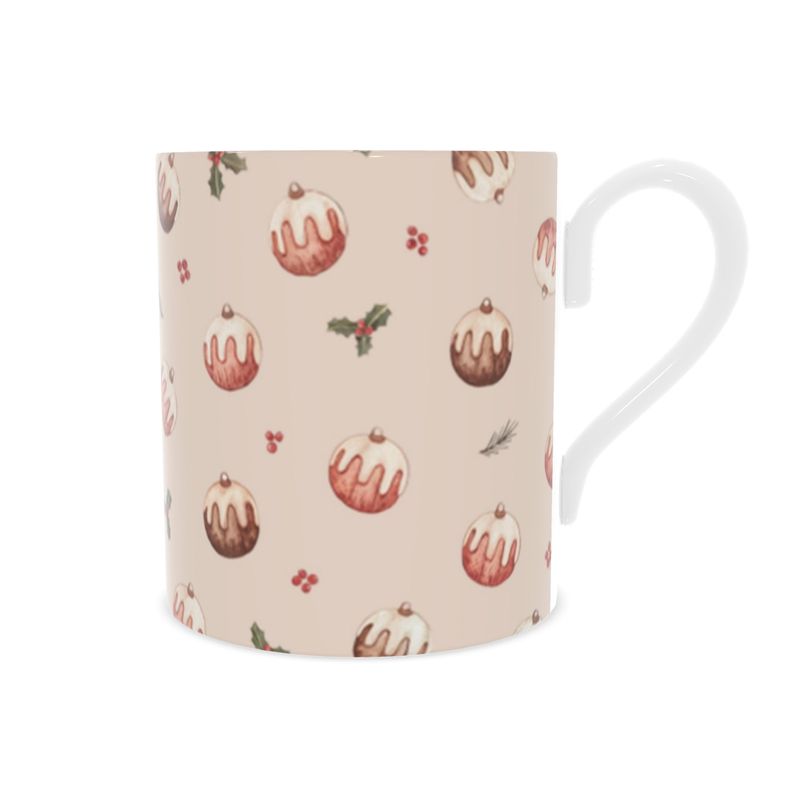 Festive Christmas Pudding Bone China Mug - Holiday Coffee Cup