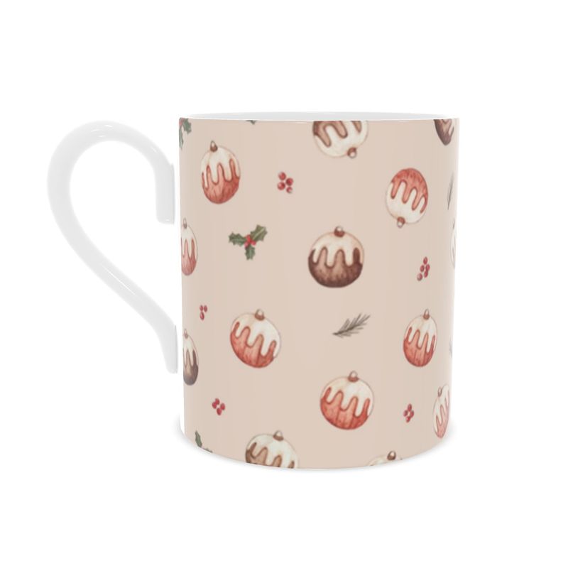 Festive Christmas Pudding Bone China Mug - Holiday Coffee Cup