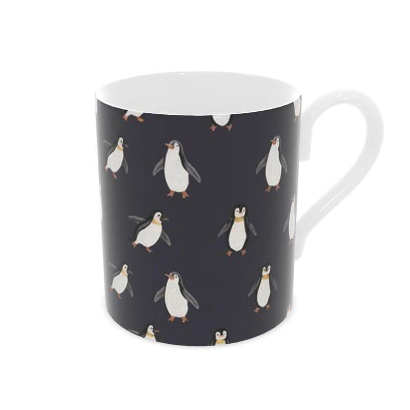 Festive Penguins Ceramic Mug in Navy Blue